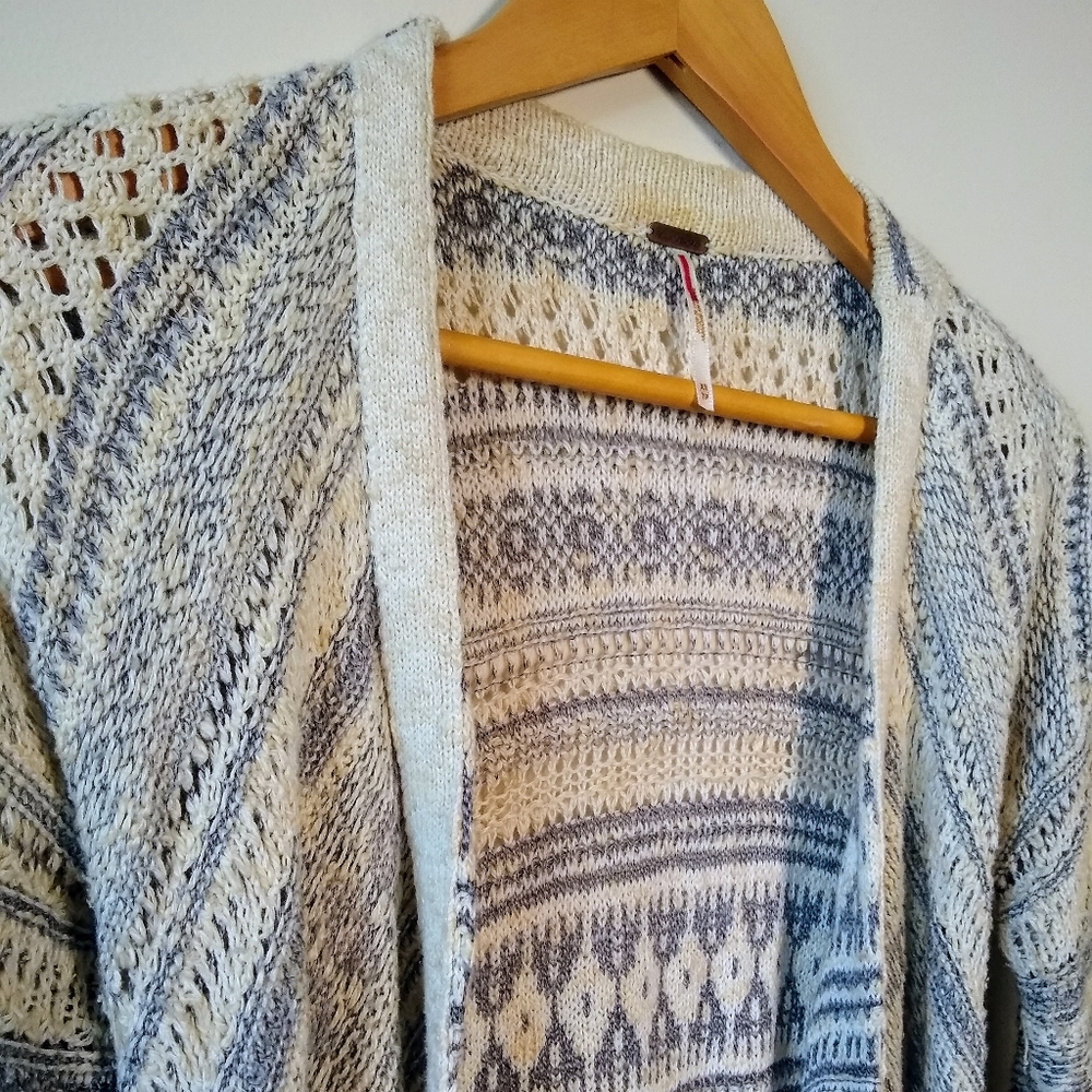 FREE PEOPLE cream blue stripe Grandpa cardigan - Picture 4 of 7